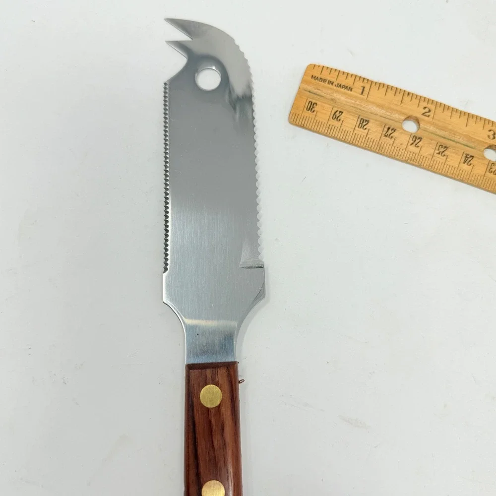 Vintage‎ Multi Purpose Cheese Knife Serrated Slicer Wooden Handle Japan
